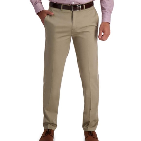 HAGGAR Clothing Mens Pants Khaki Straight Fit 42W X 30L Flex Stretch Flat Front - Picture 4 of 15